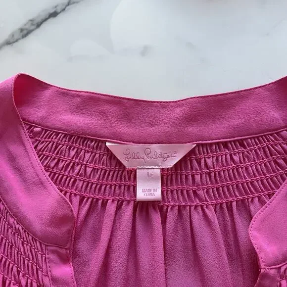 Lilly Pulitzer Elsa Silk Blouse In Roxie Pink Size Large Preppy Chic Summer Top - Picture 3 of 12